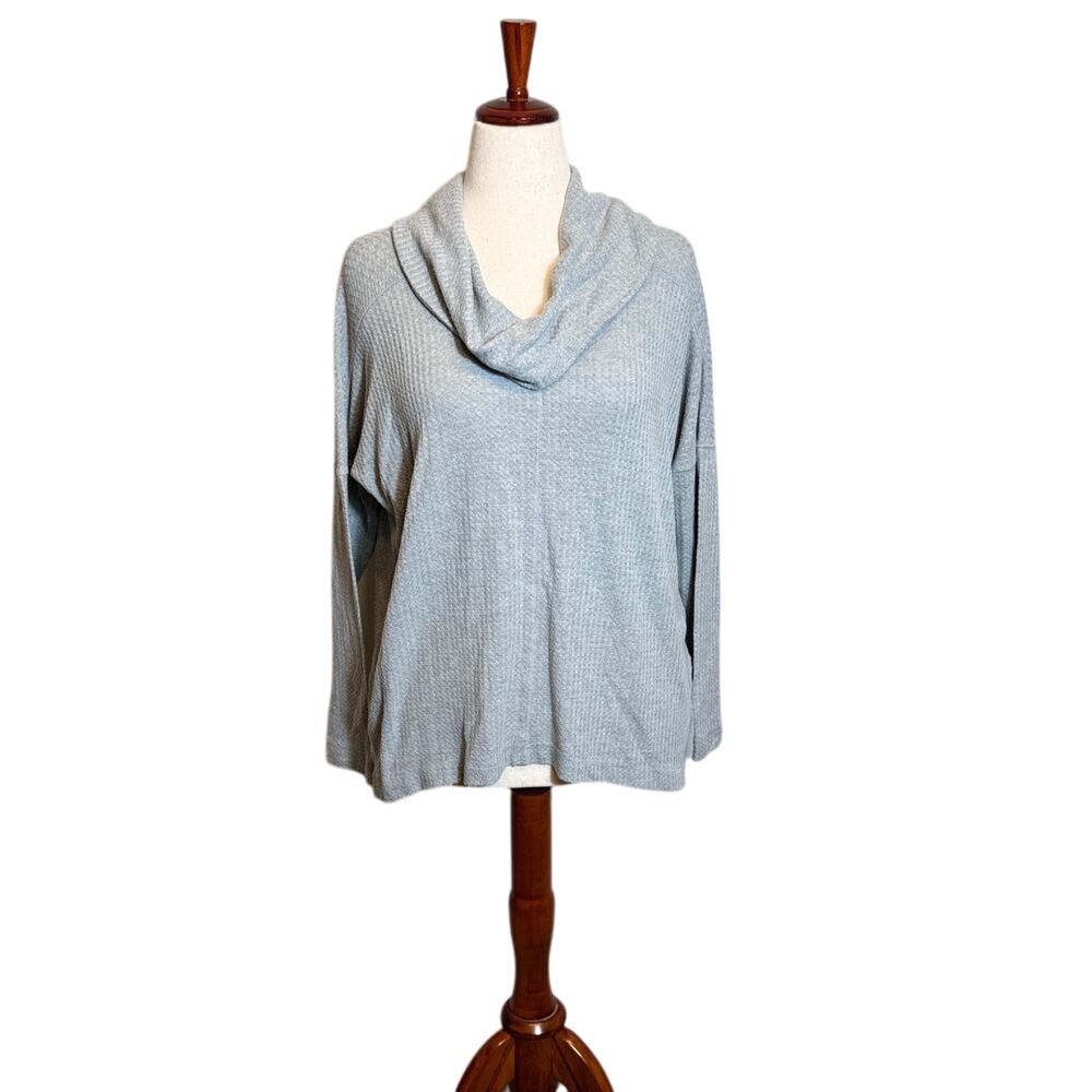 Lucky Brand sweater gray open cowl neck long sleeve knit loose fit top Sz L